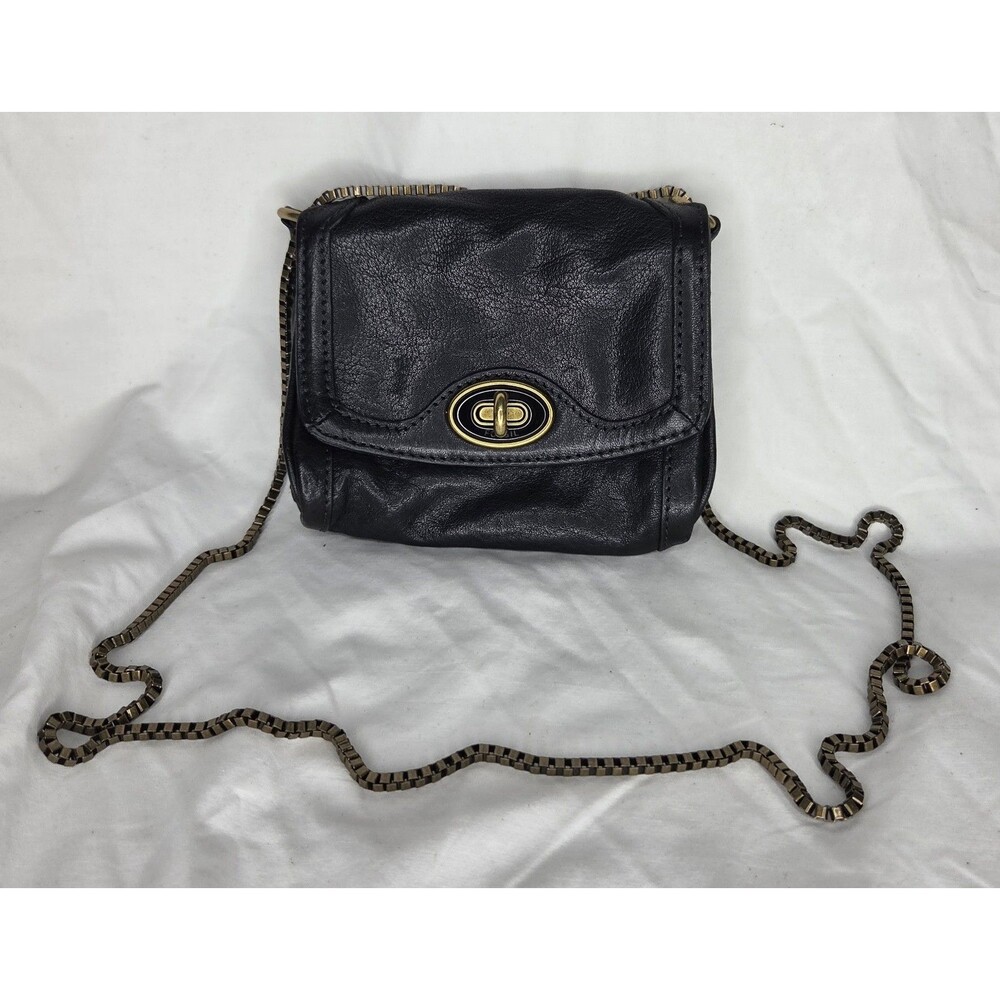 Fossil Mini Crossbody Bag Black Leather Turnlock Flap Mini Colette SL3850